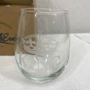 Shop4Ever King Crown Etched Stemless Wine Glass Clear Glass Royal Barware Gift